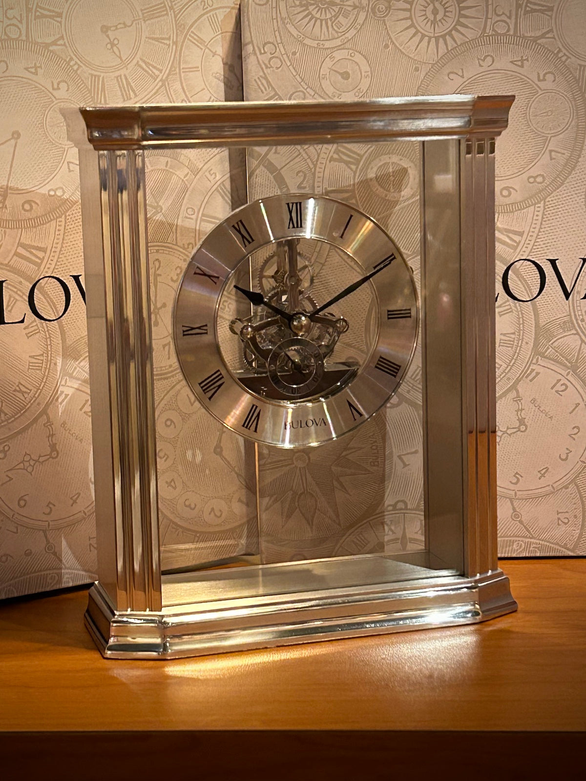 Bulova Cate Silver Skeleton Clock