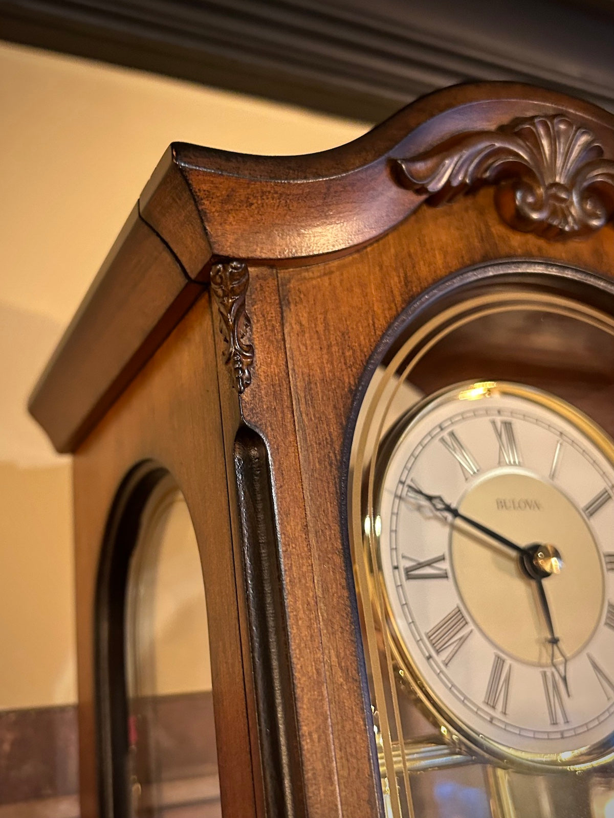 Bulova Durant Old World Chime Revolving Pendulum Wood Clock