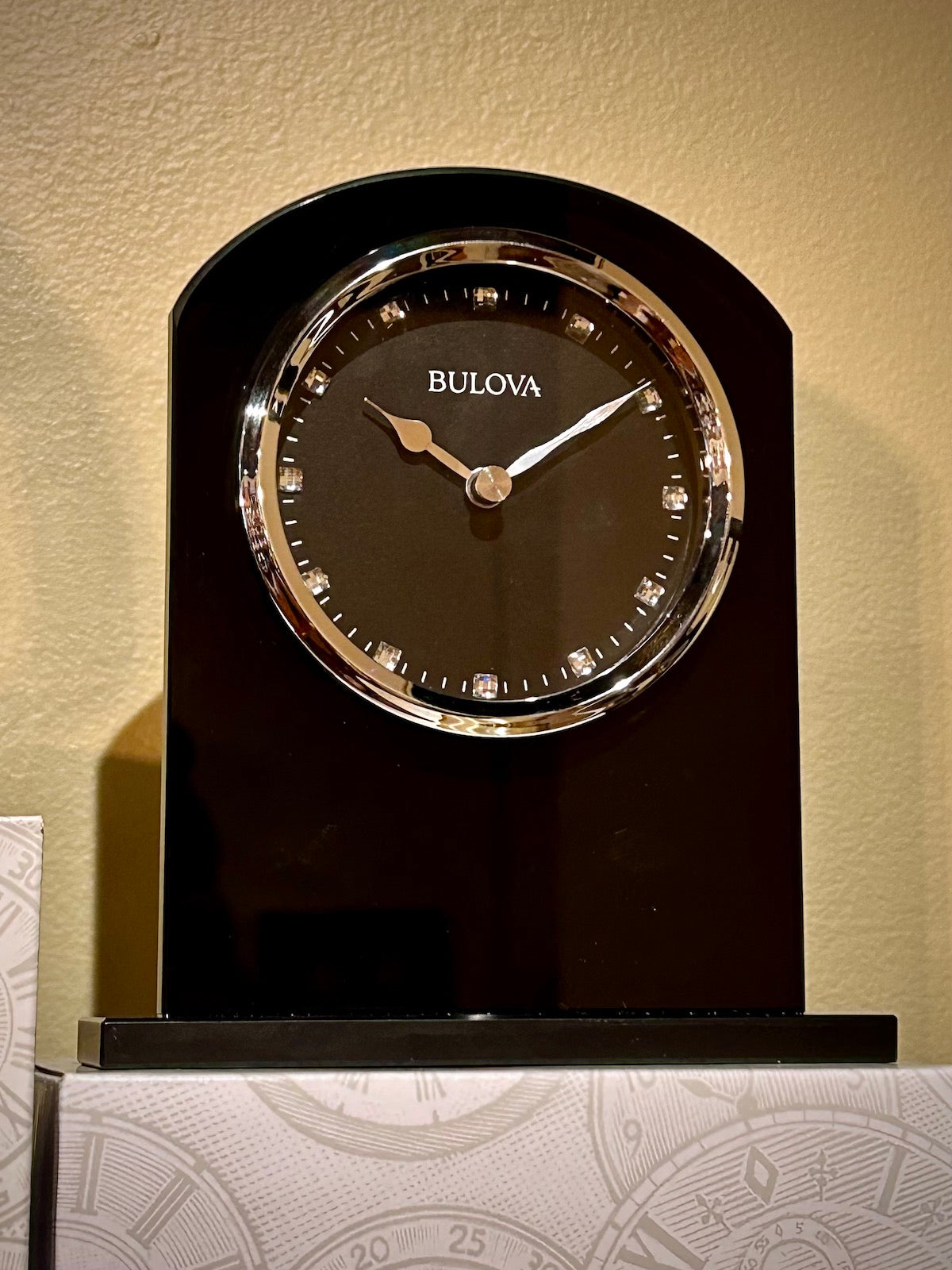Bulova Ebony Crystal Contemporary Tabletop Clock