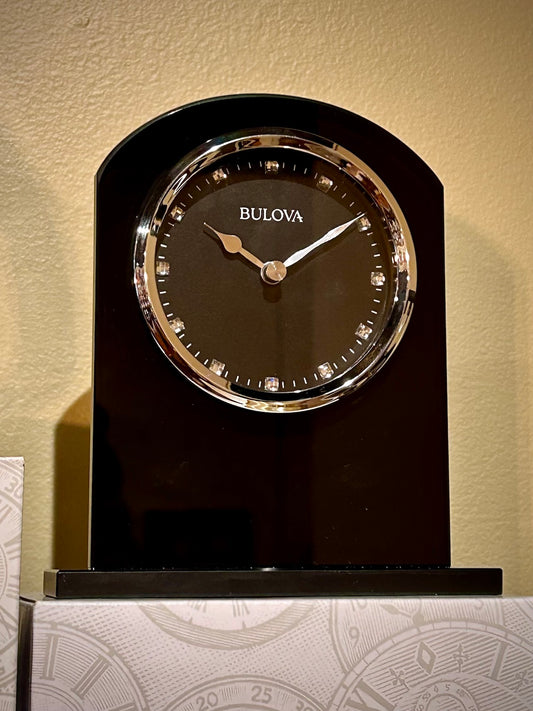 Bulova Ebony Crystal Contemporary Tabletop Clock