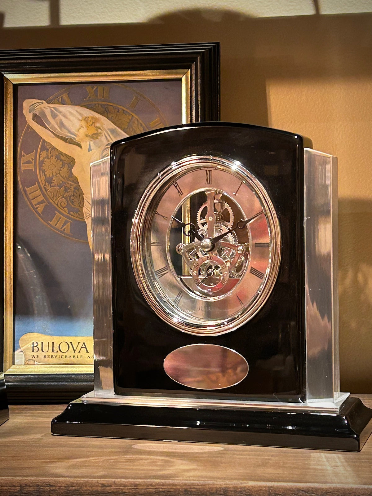Bulova Faith Black & Silver Skeleton Clock