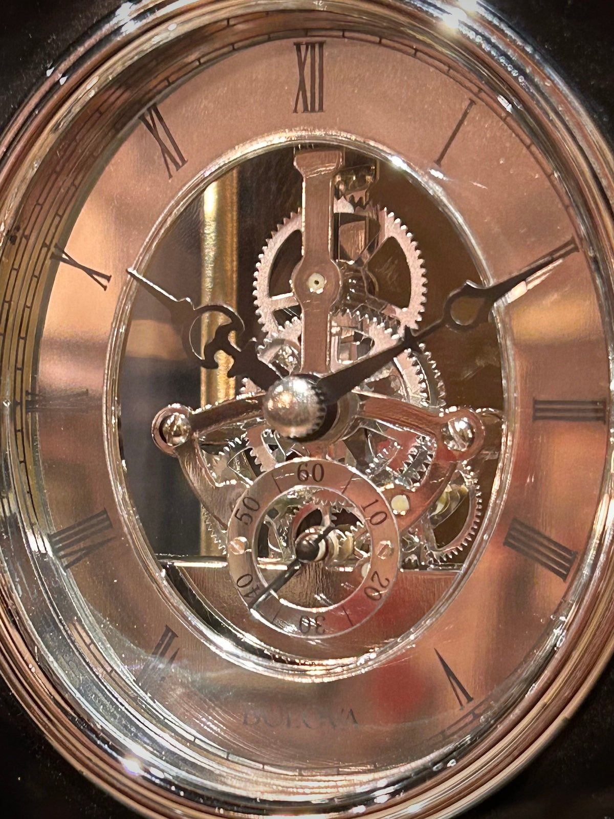 Bulova Faith Black & Silver Skeleton Clock