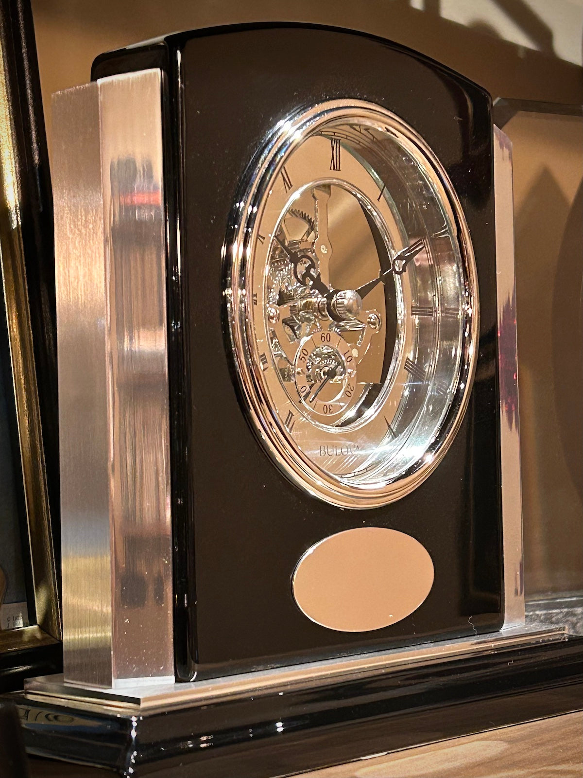 Bulova Faith Black & Silver Skeleton Clock