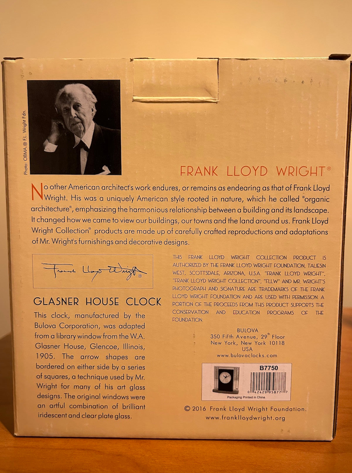 Bulova Frank Lloyd Wright Glasner House Clock
