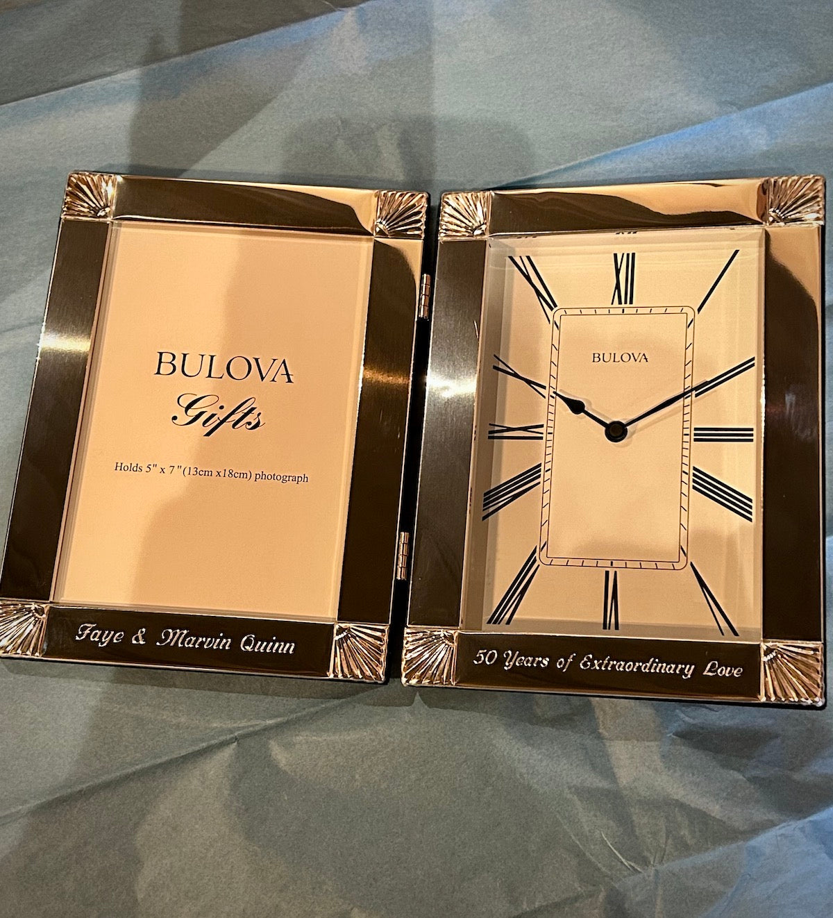 Bulova Ceremonial Silver Hinged Photo Frame Clock