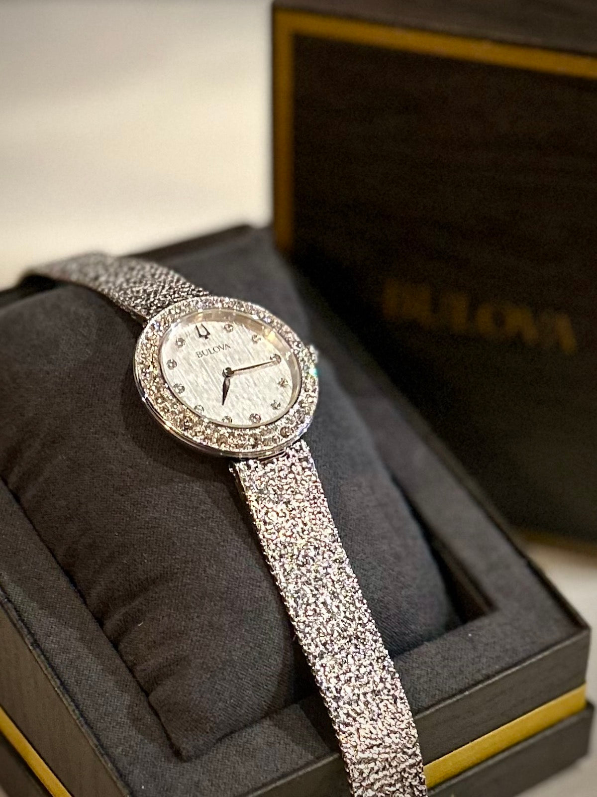 Bulova Ladies Crystal Champagne Silver Watch