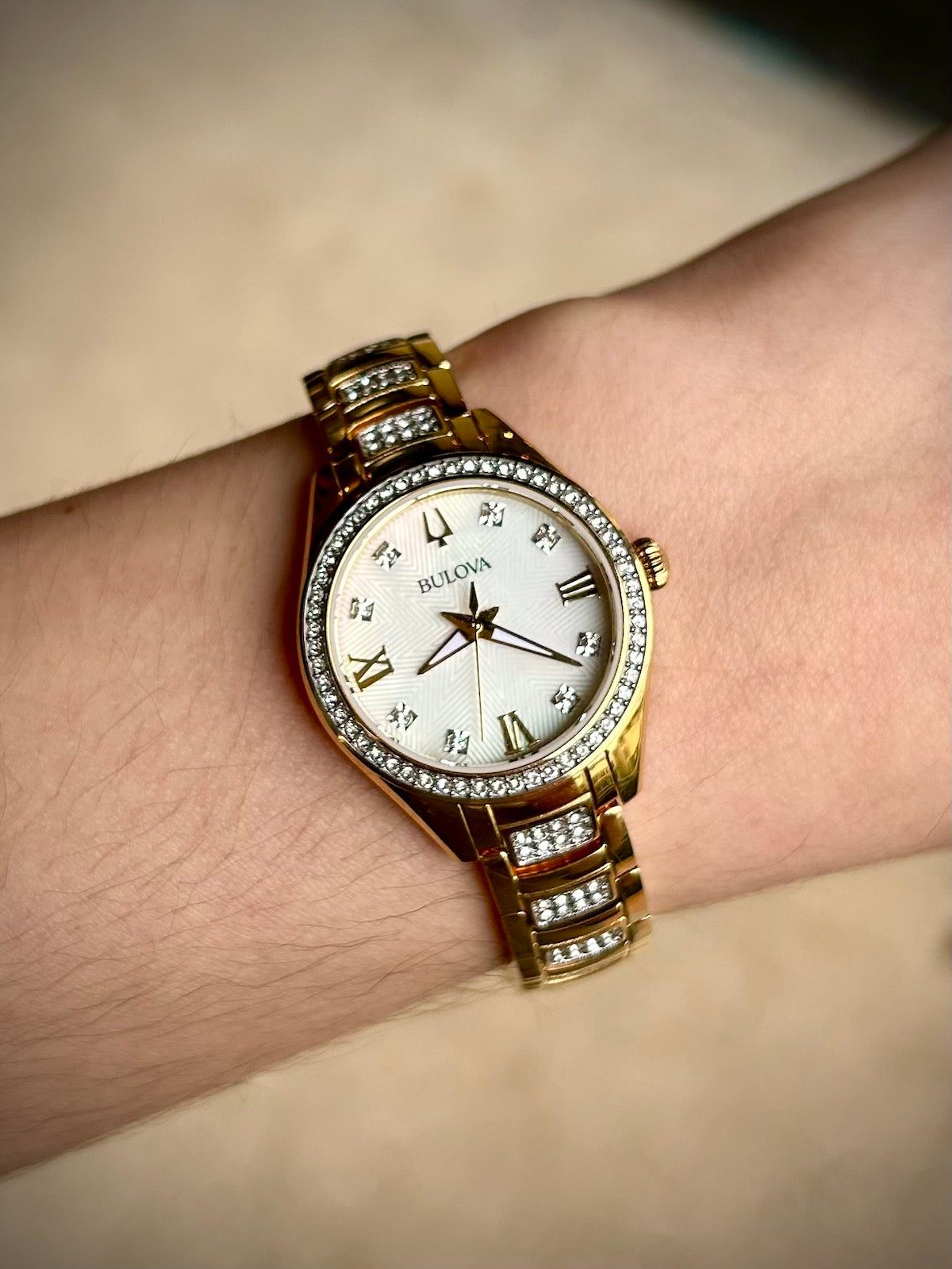 Bulova Ladies Crystal & Gold Watch