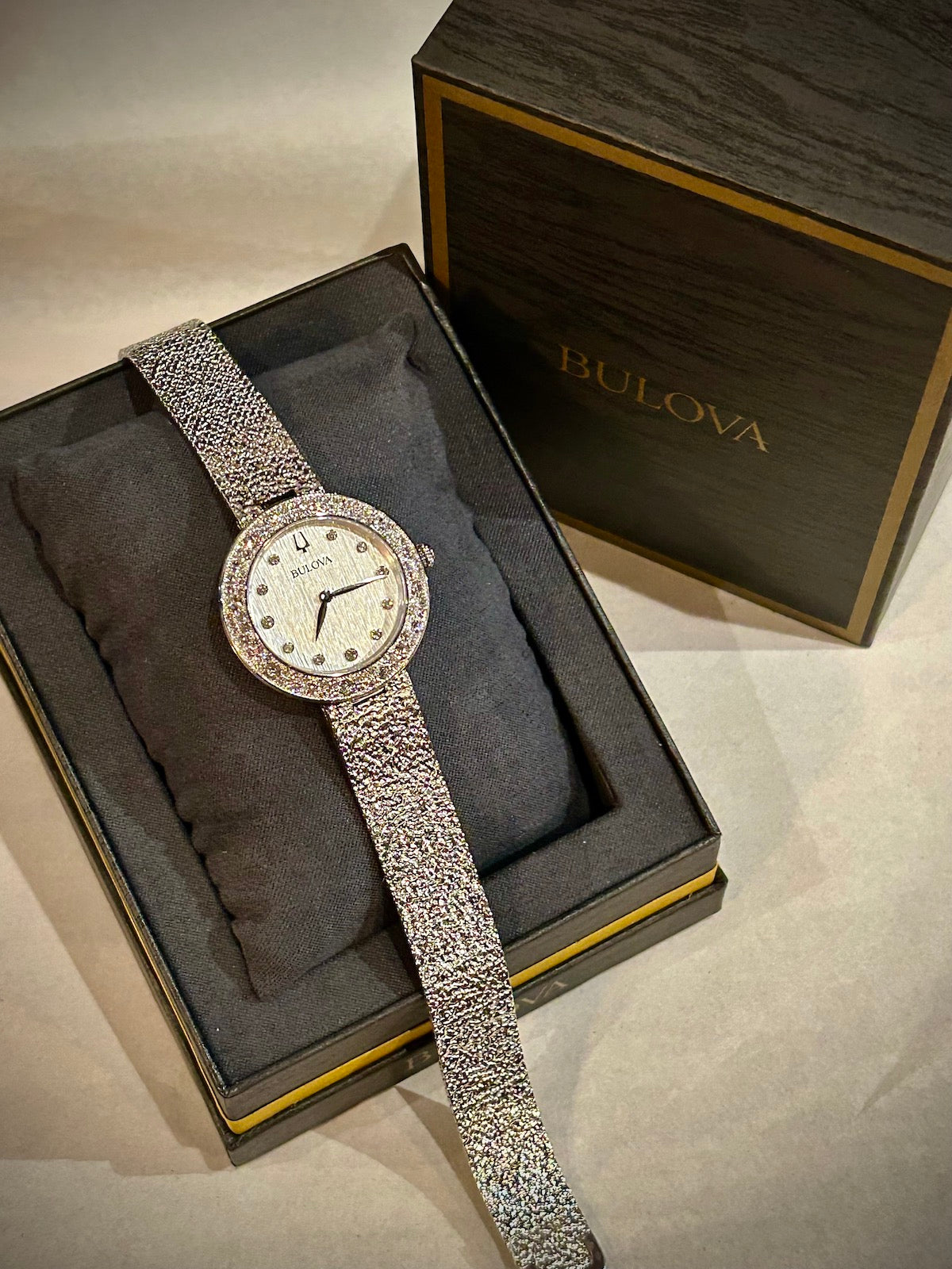 Bulova Ladies Crystal Champagne Silver Watch