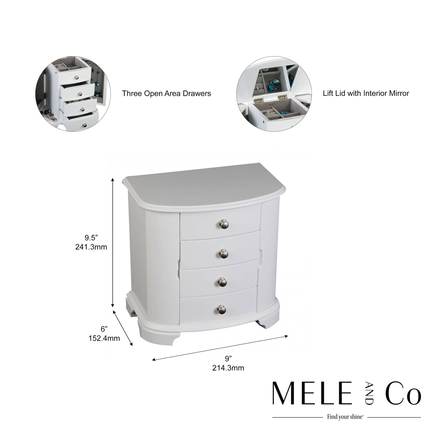 Mele & Co. "Kaitlyn" Upright Musical White Jewelry Box