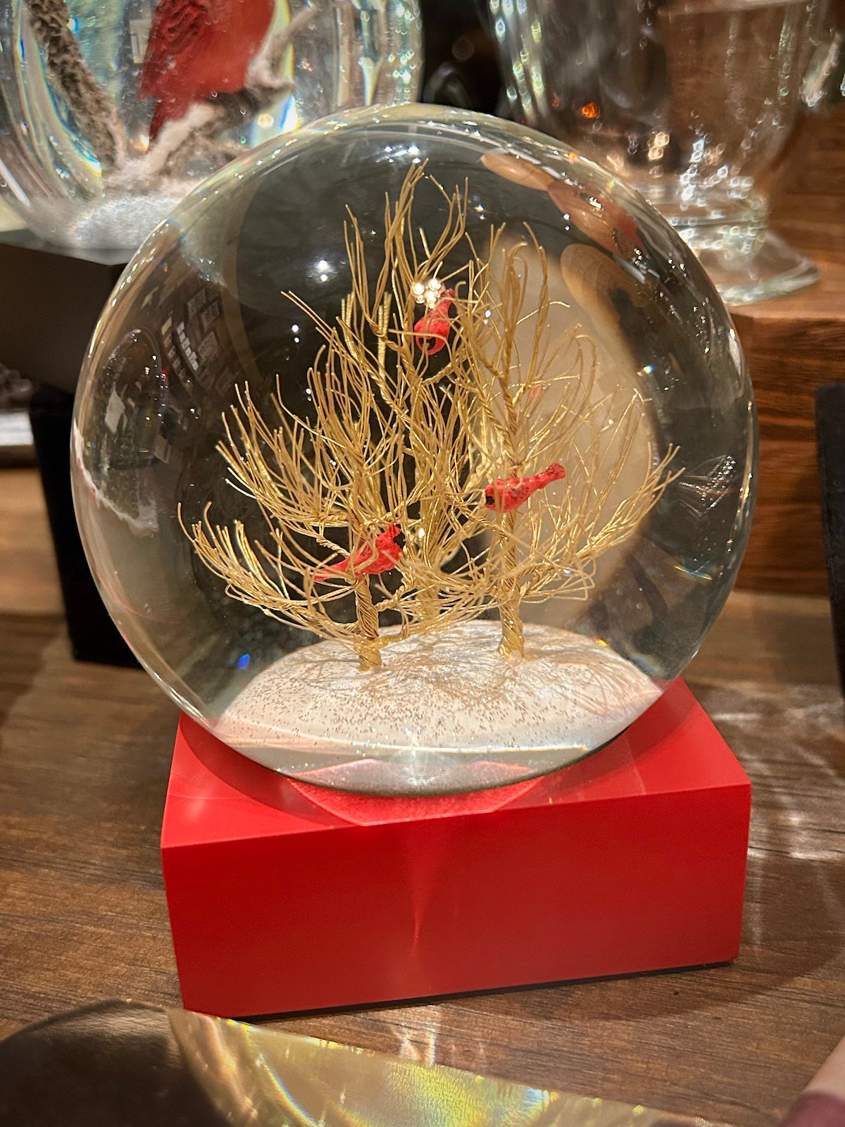 Cardinals on Golden Boughs Snow Globe