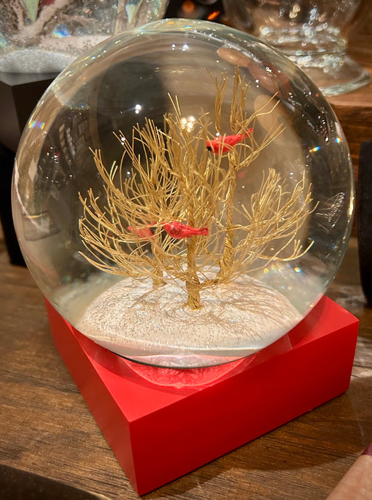Cardinals on Golden Boughs Snow Globe