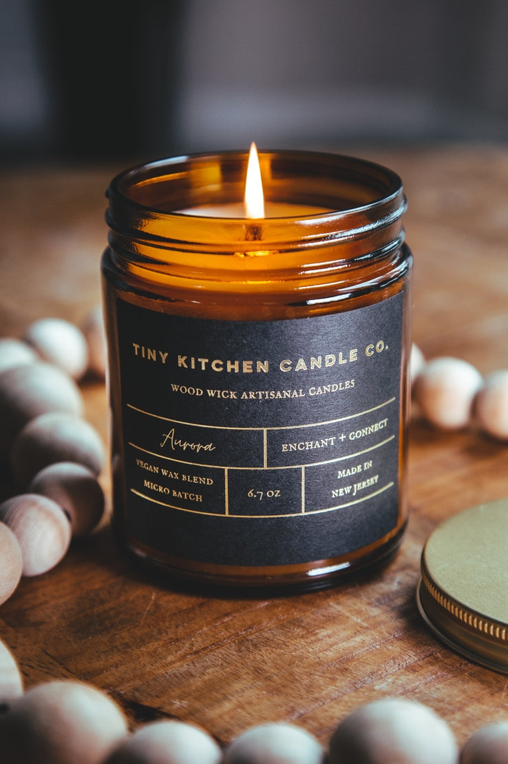Handpoured Wood Wick 8 oz. Amber Glass Candles (8 Scents)