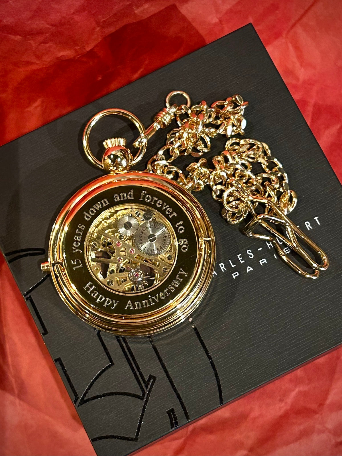 Charles Hubert Gold 2 Photo Locket Mechanical Pocket Watch