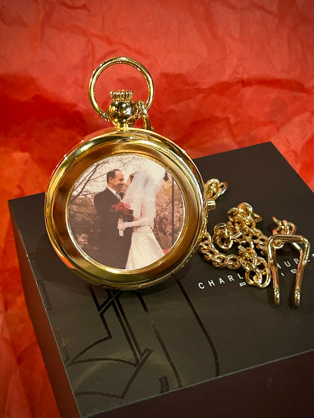 Charles Hubert Gold 2 Photo Locket Mechanical Pocket Watch