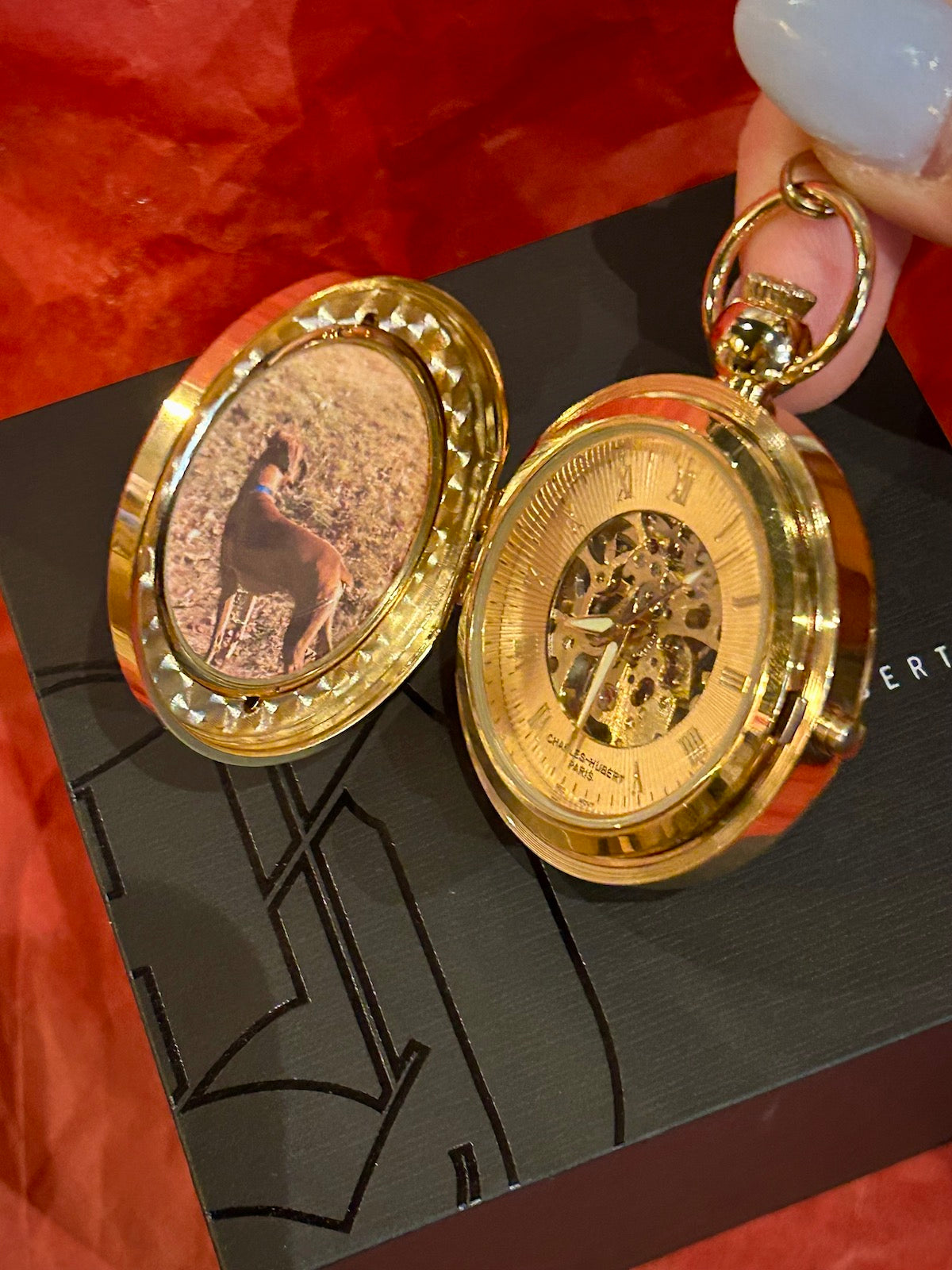 Charles Hubert Gold 2 Photo Locket Mechanical Pocket Watch