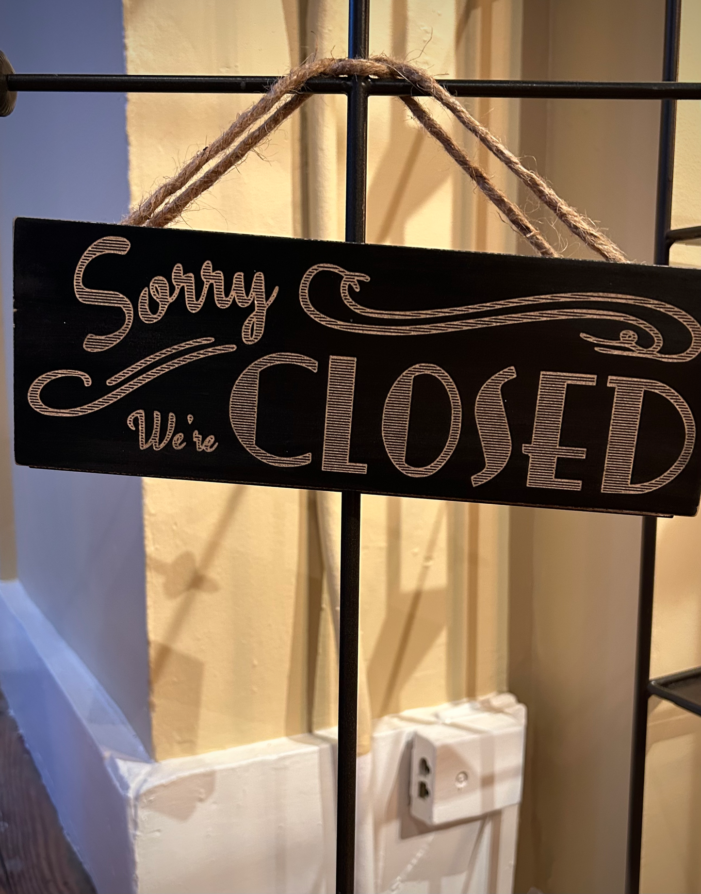 Handmade Painted Wood & Rope Hanging Sign (Black or White)