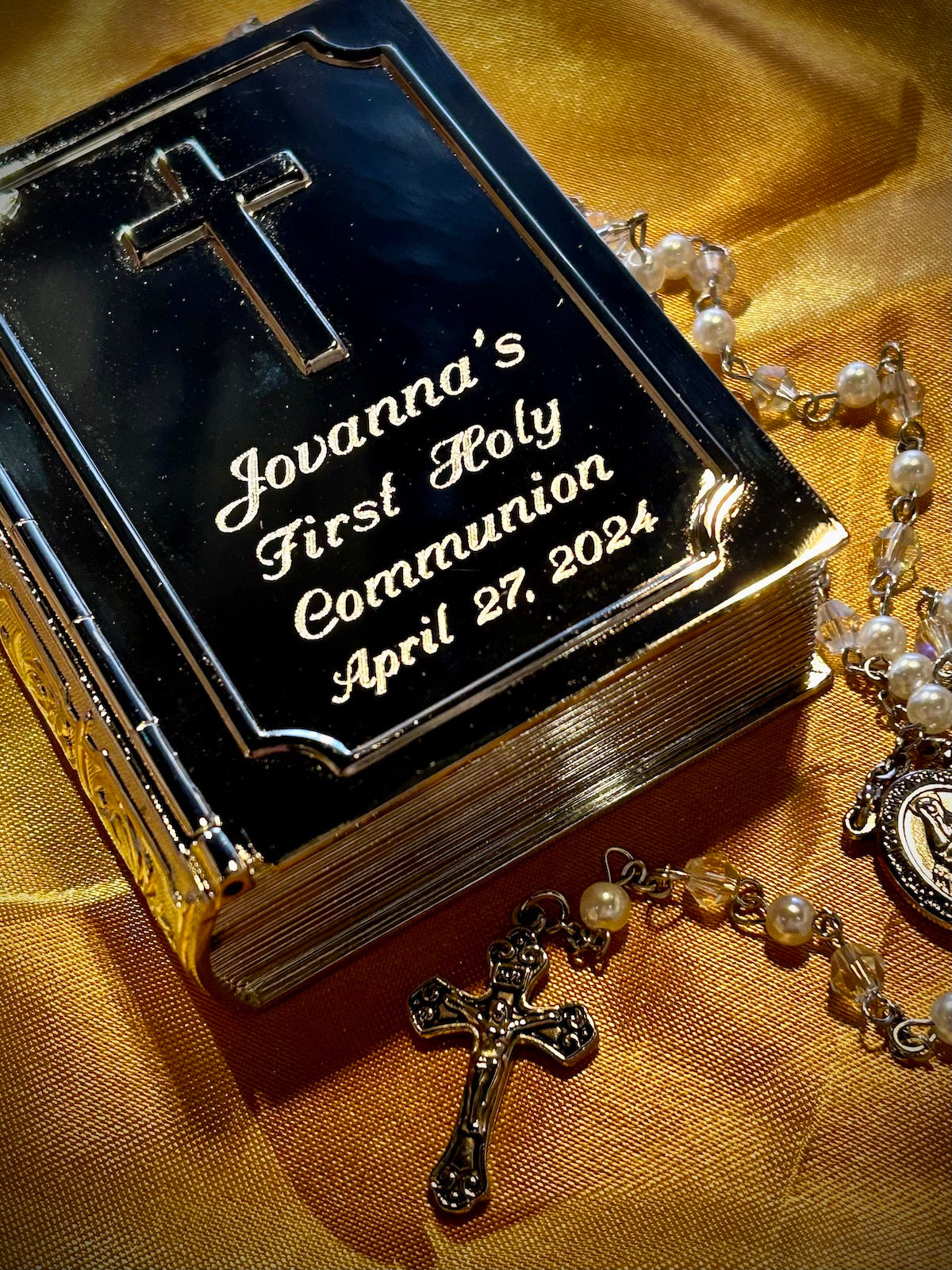 Book Keepsake Box with Hinged Cross Cover
