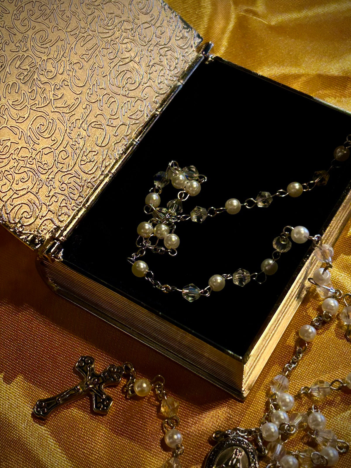Book Keepsake Box with Hinged Cross Cover