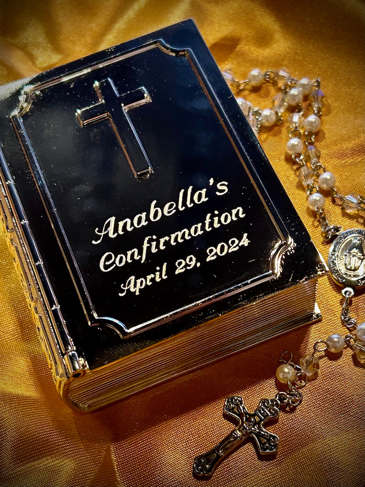 Book Keepsake Box with Hinged Cross Cover