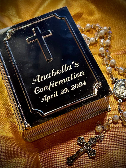 Book Keepsake Box with Hinged Cross Cover