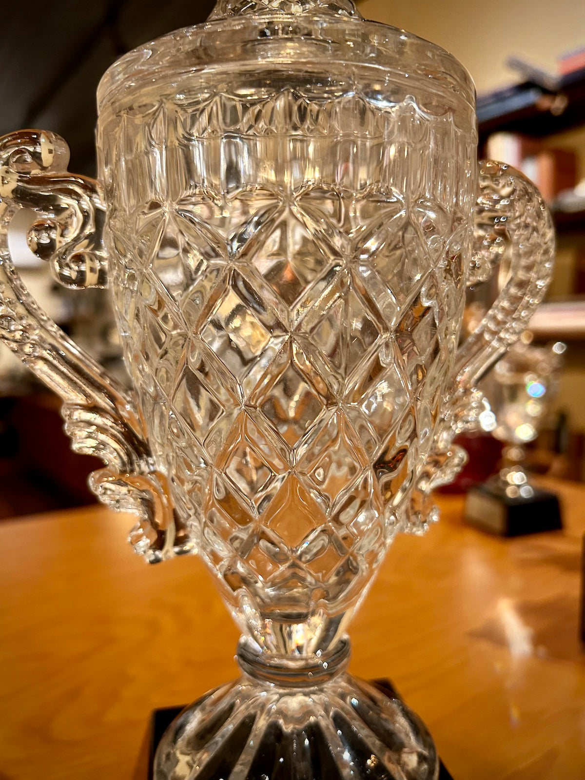 Cut Crystal Trophy Cup on Black Base