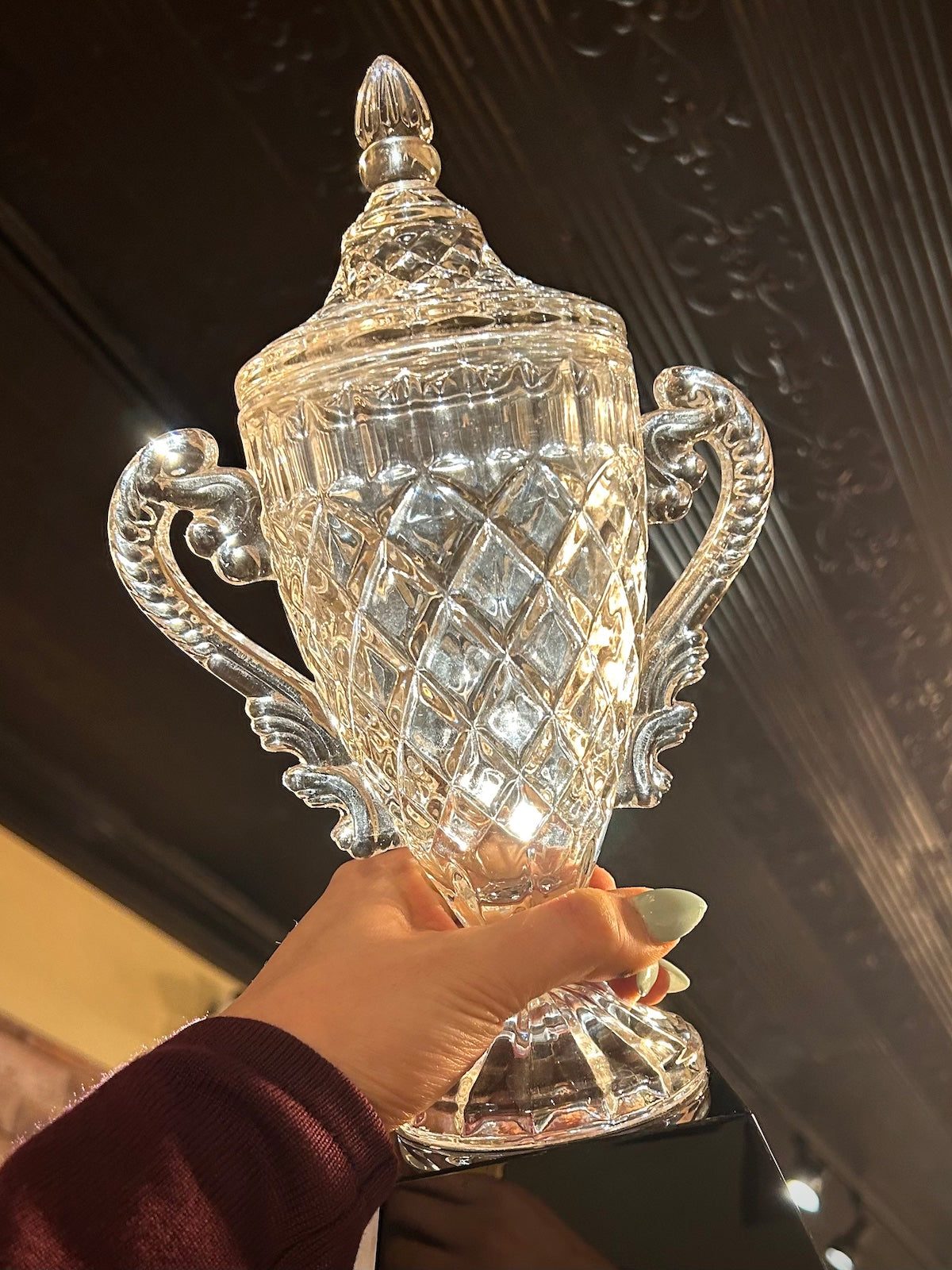 Cut Crystal Trophy Cup on Black Base