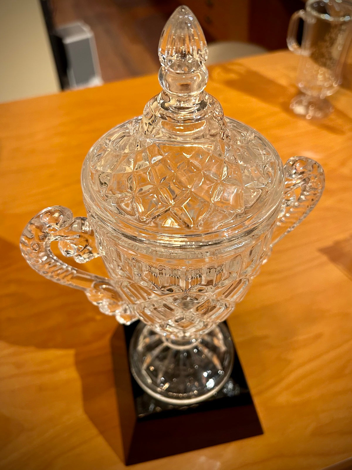 Cut Crystal Trophy Cup on Black Base