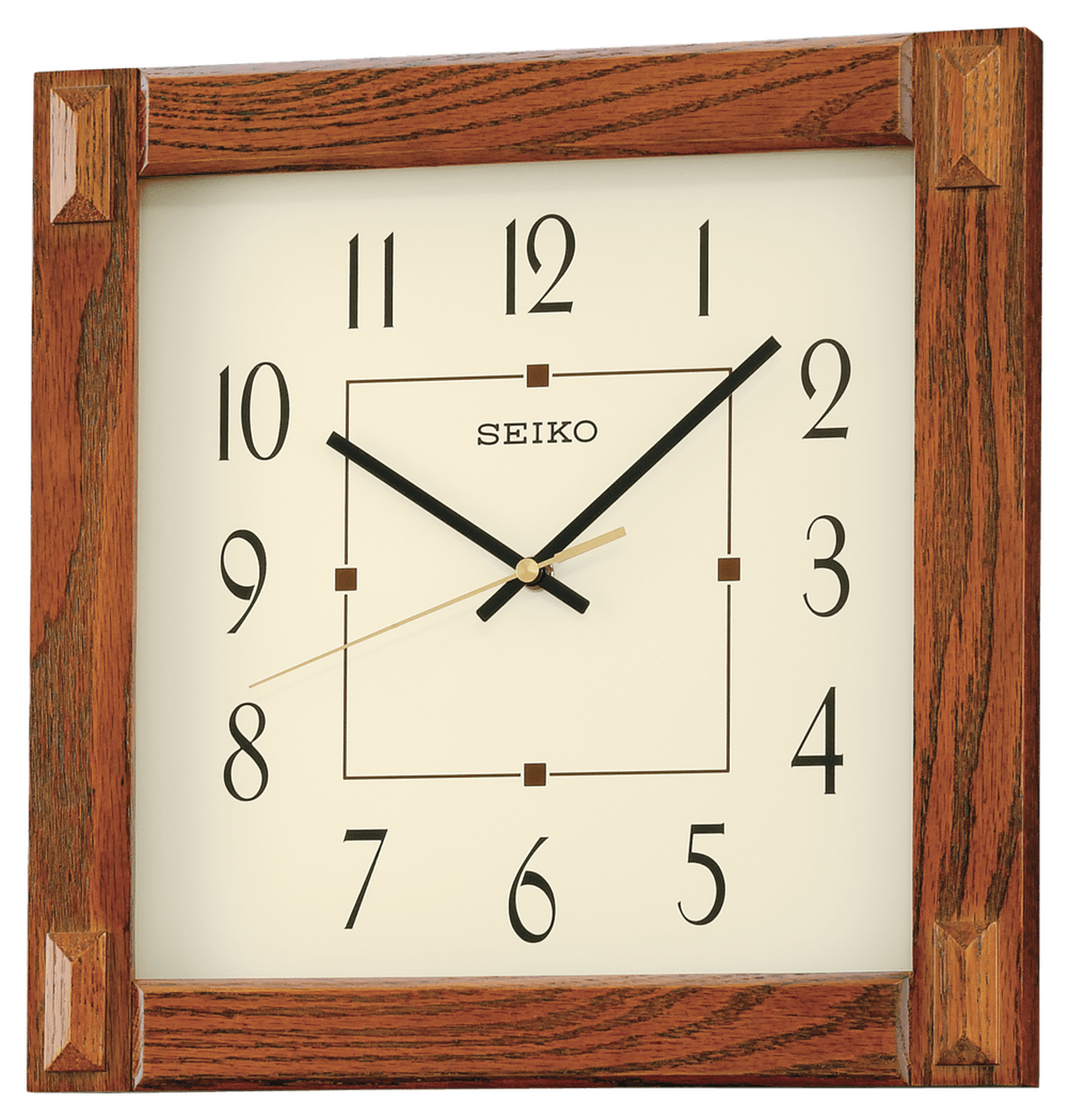 Seiko 13" Square Brown Wooden Wall Clock
