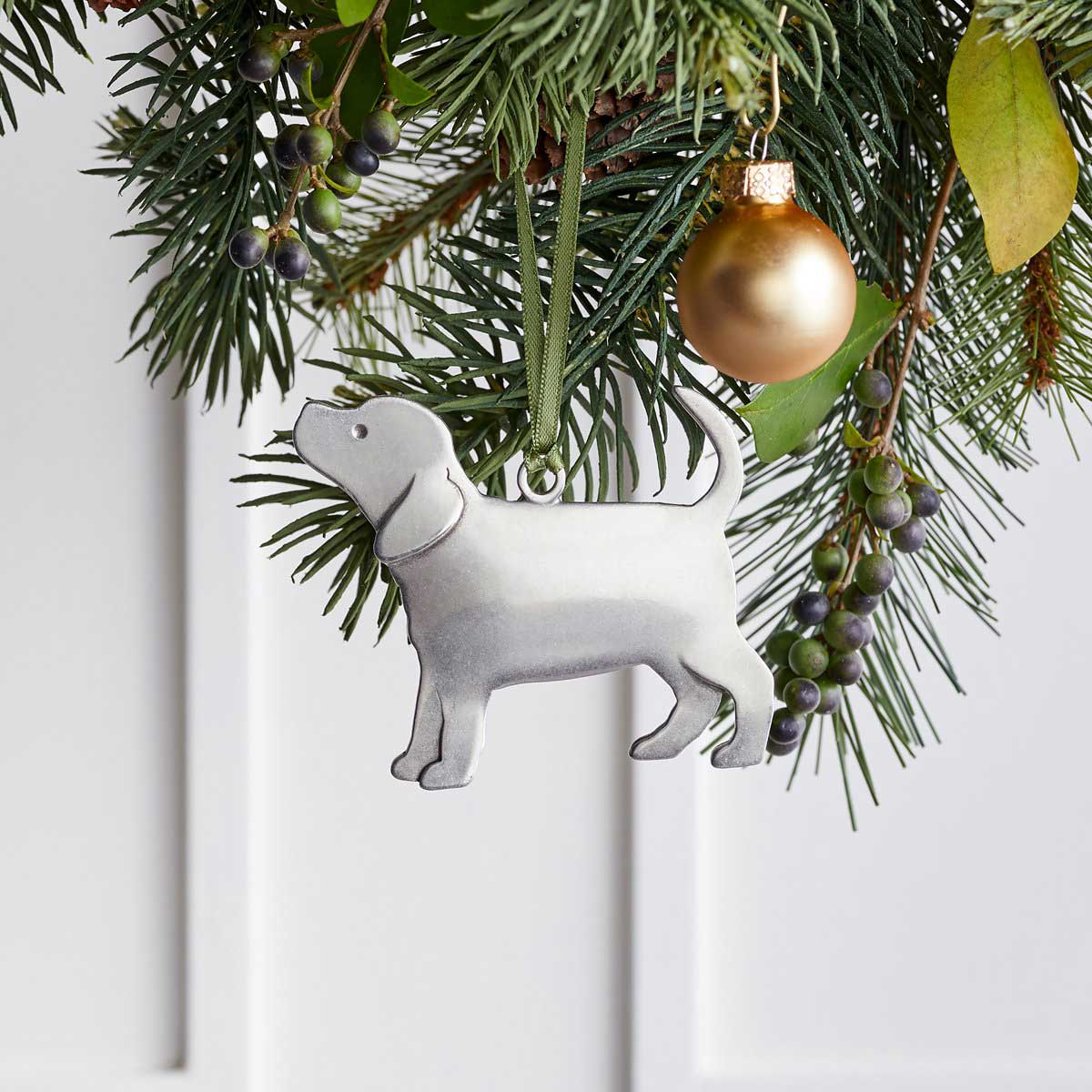 Artist Made Pewter Puppy Holiday Ornament