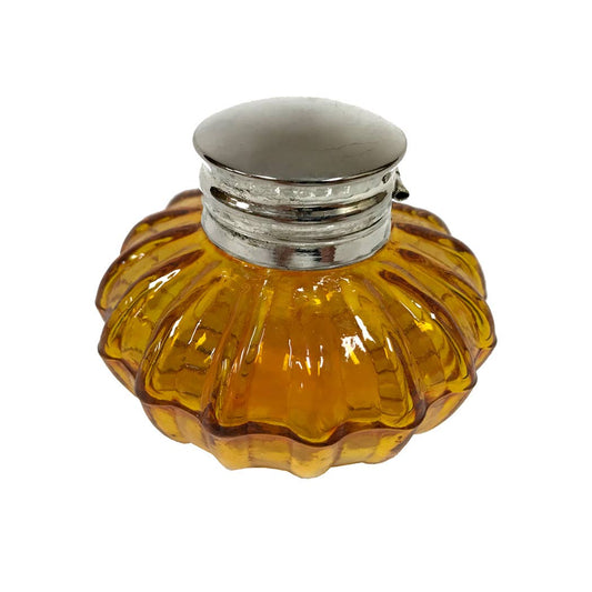 Amber Swirl Glass Inkwell with Nickel Plated Lid