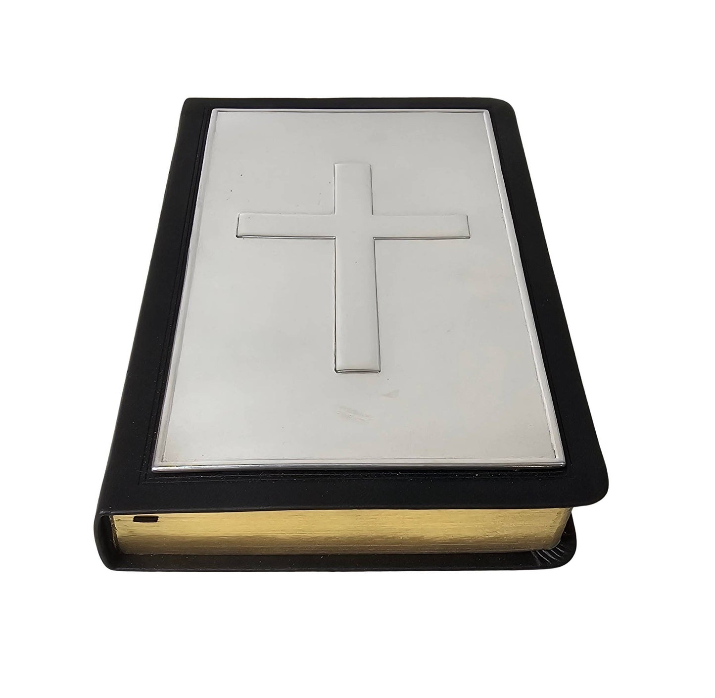 KJV Deluxe Leather Touch Black Bible with Engravable Pewter Plate With Cross