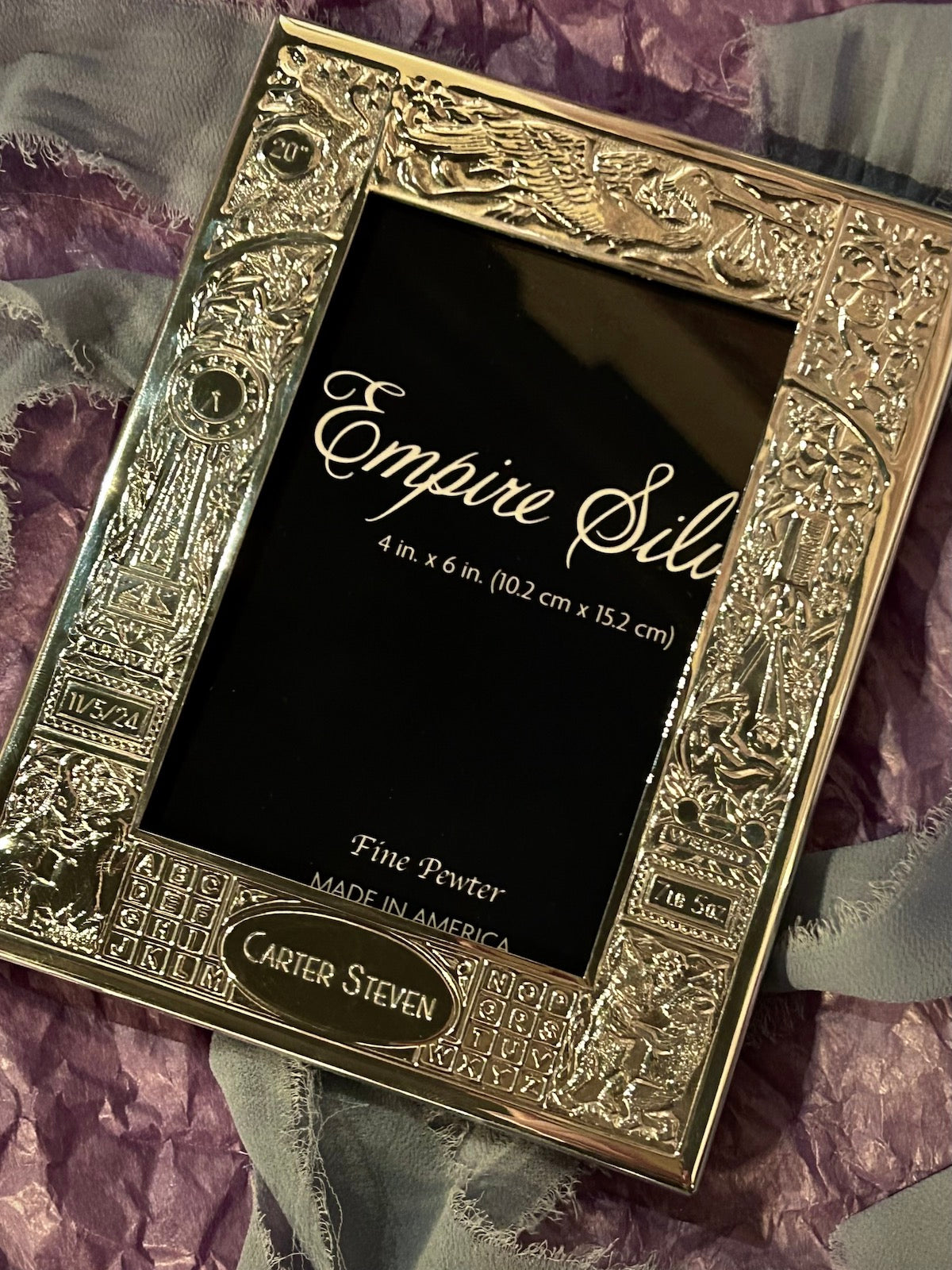 Empire Silver Polished Pewter 4x6 Baby Birth Record Frame