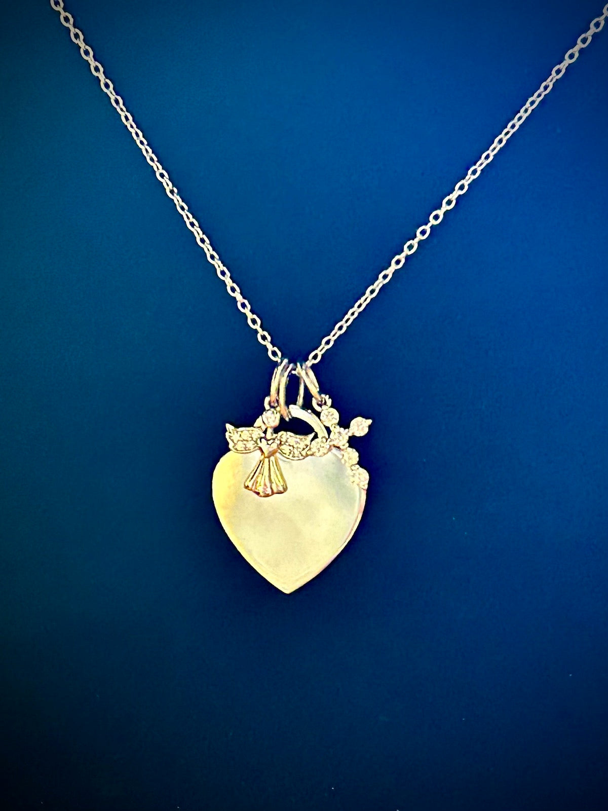 Girls Heart Pendant Necklace with Guardian Angel & CZ Cross