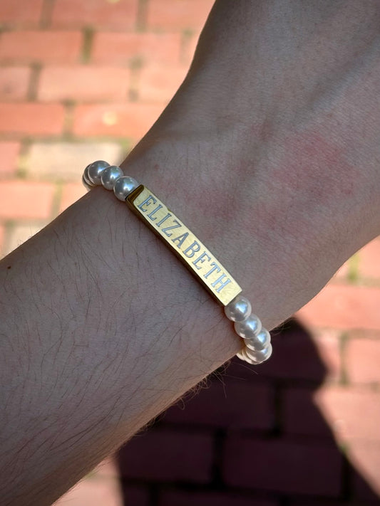 Pearl Curved Gold Bar Stretch Bracelet