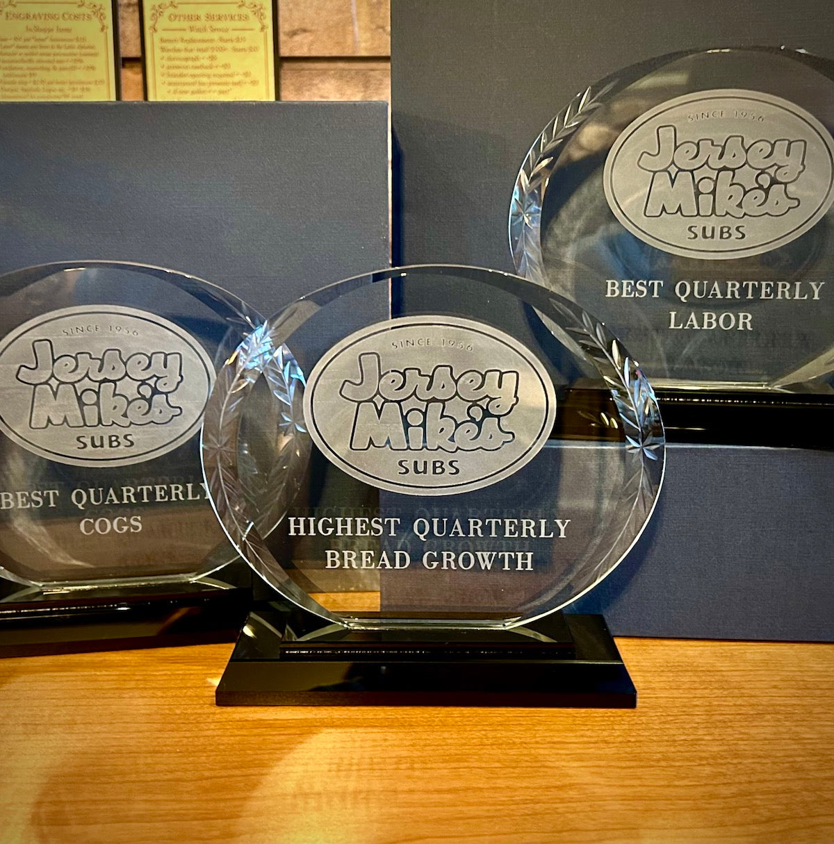 Oval Wreath Accented Glass Award with Black Base