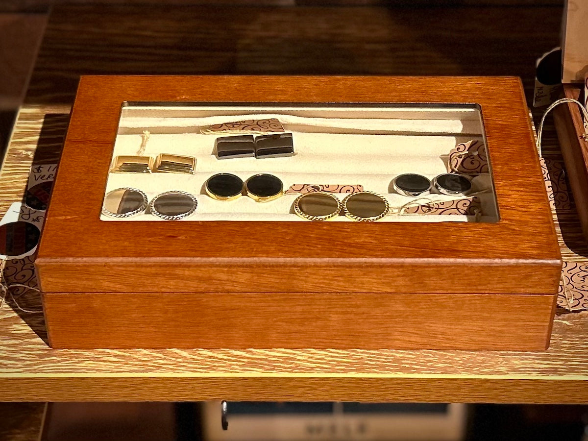 Cherry Brown Wood with Glass Cover Accessory Box