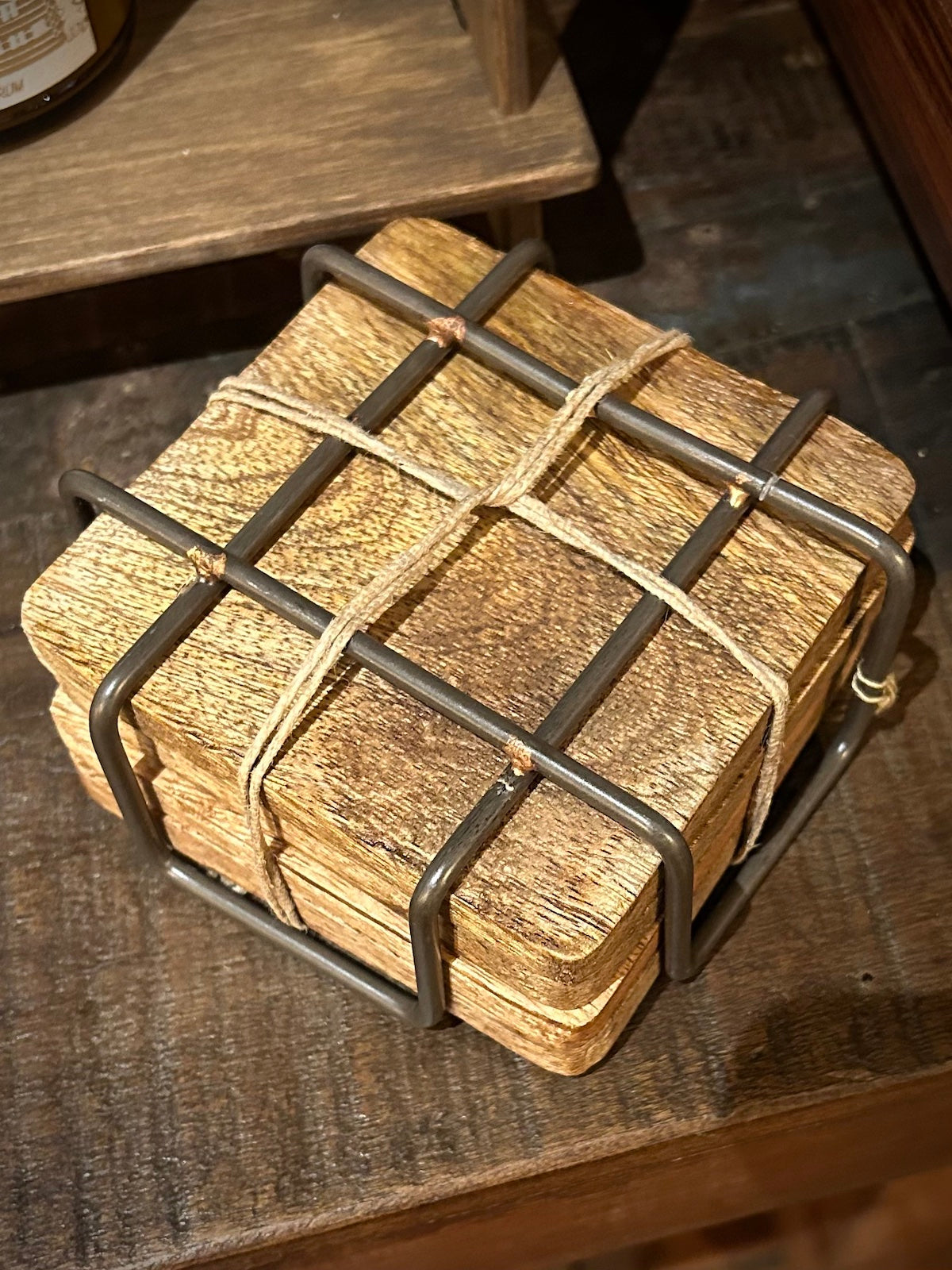 Godinger Ridgewood Natural Acacia Coaster Set with Iron Stand