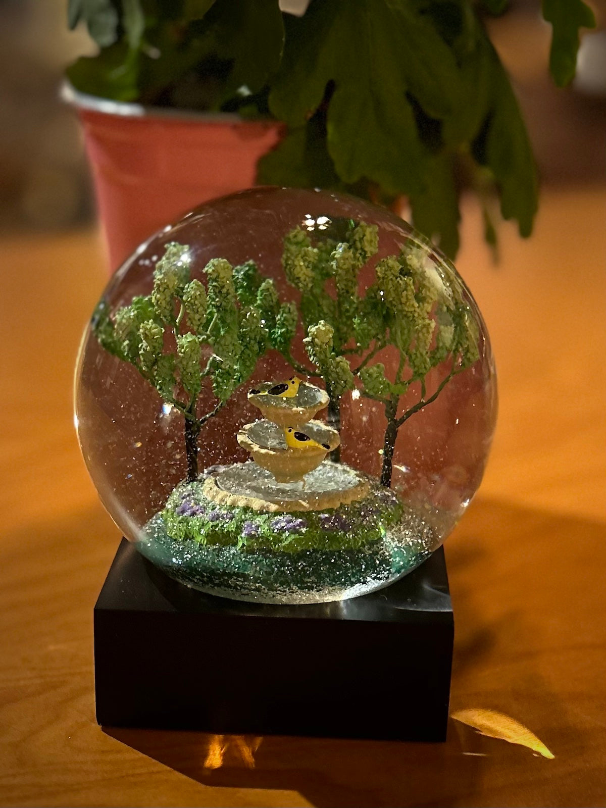 Goldfinch Fountain Snow Globe
