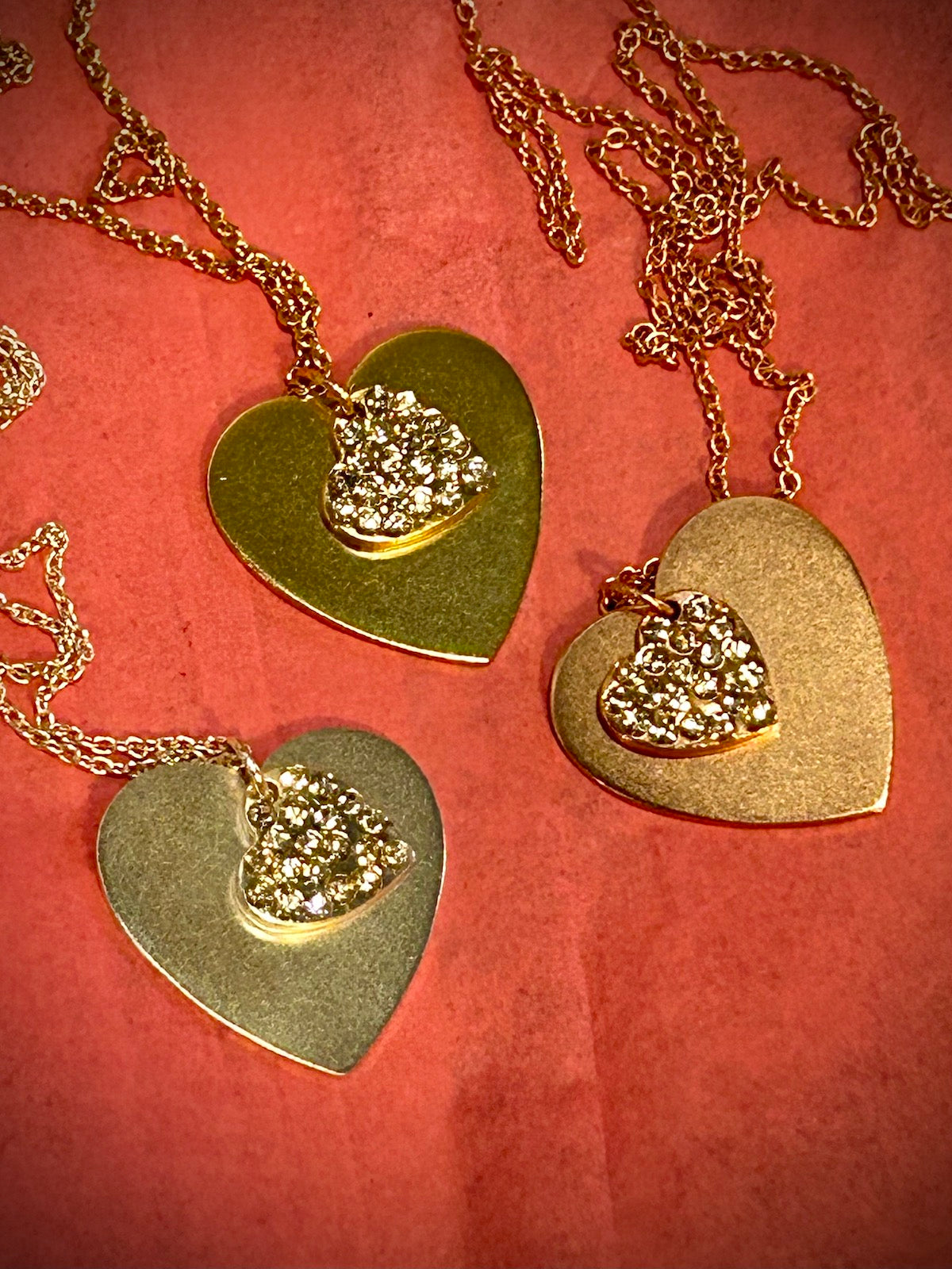 Silver, Gold, or Rose Gold Crystal Charm Double Swing Heart Necklace