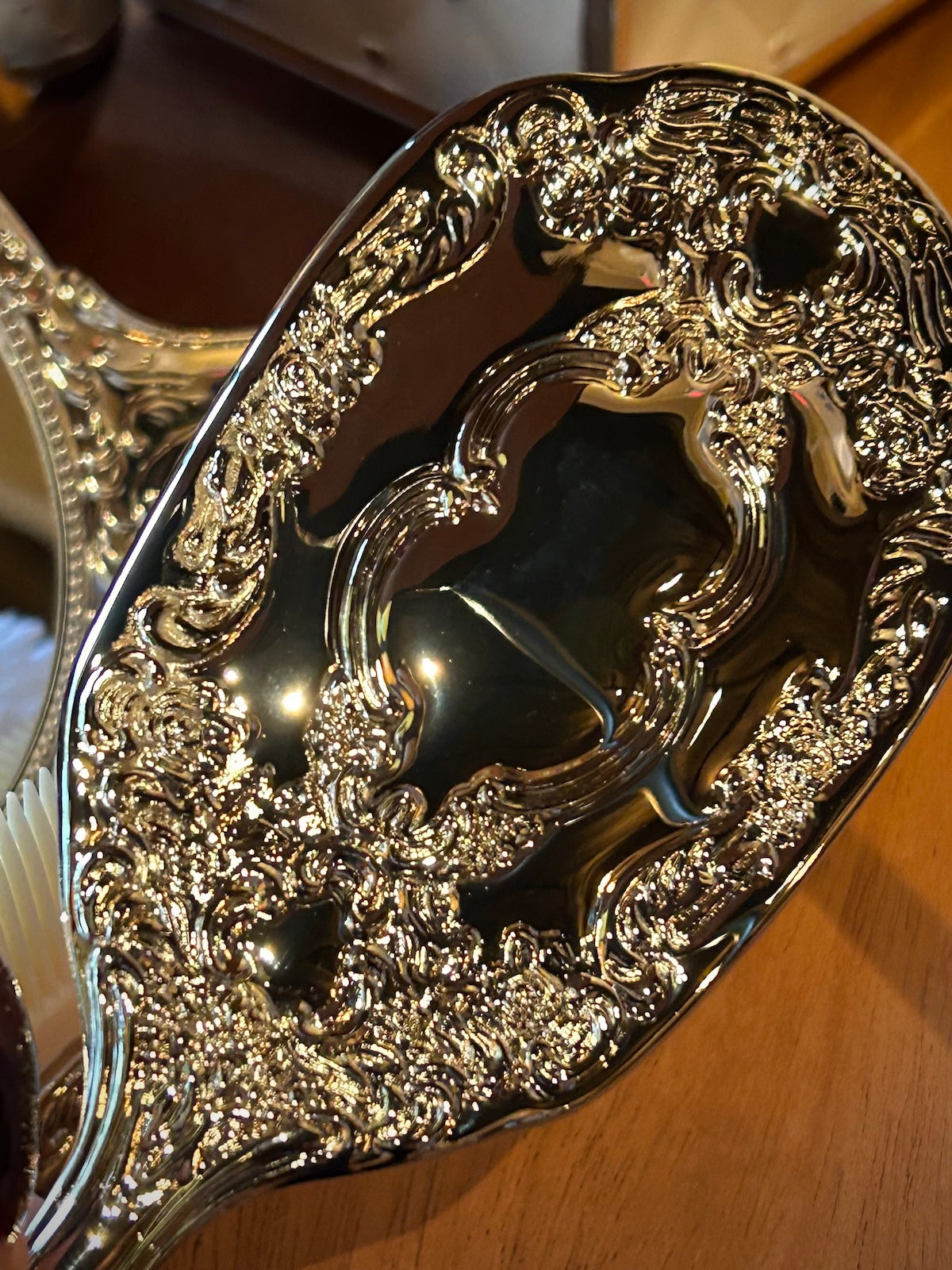 Ornate Silver Brush, Comb & Mirror Vanity Set