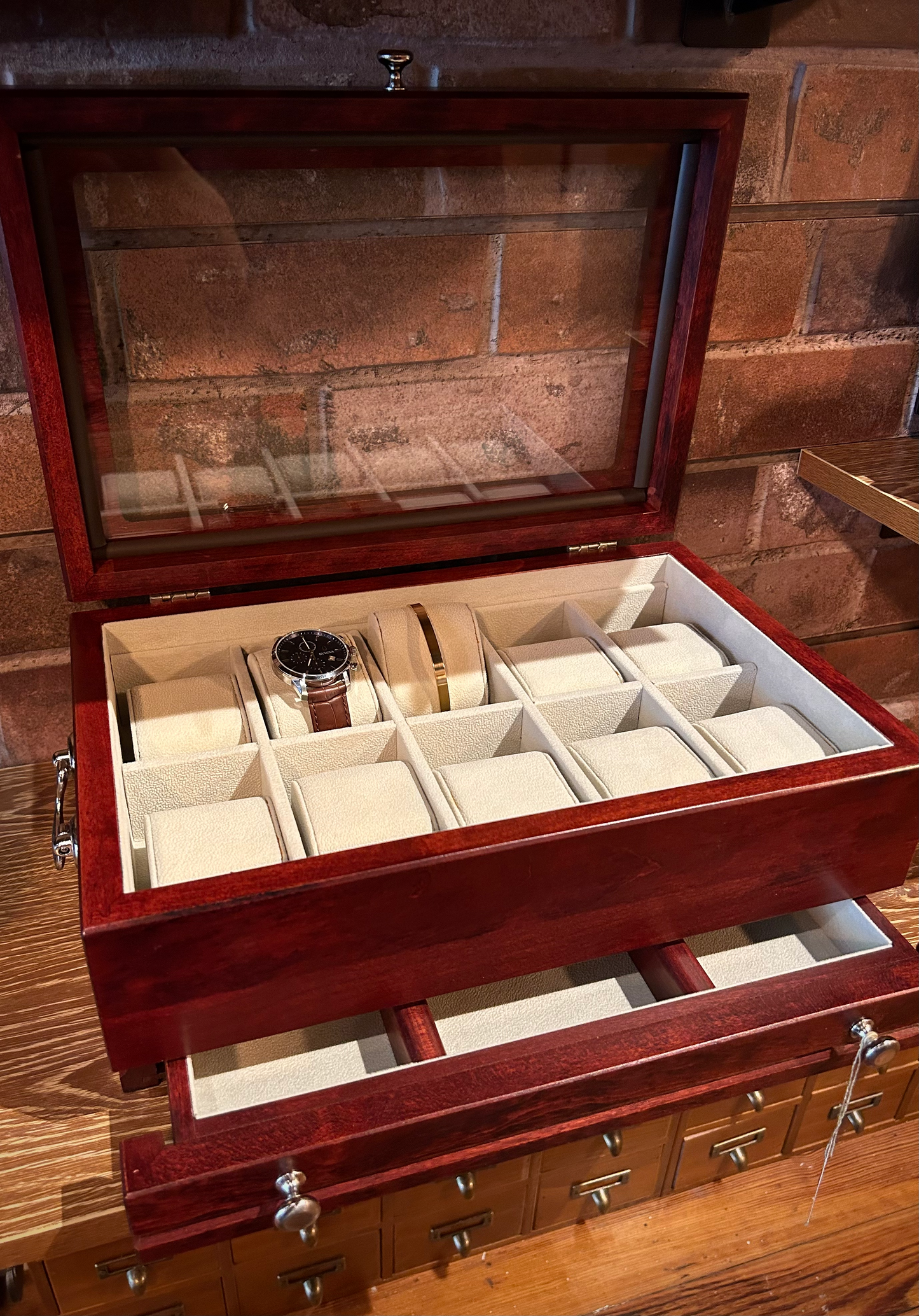 Handcrafted Mahogany Wood Captain Watch Chest & Valet