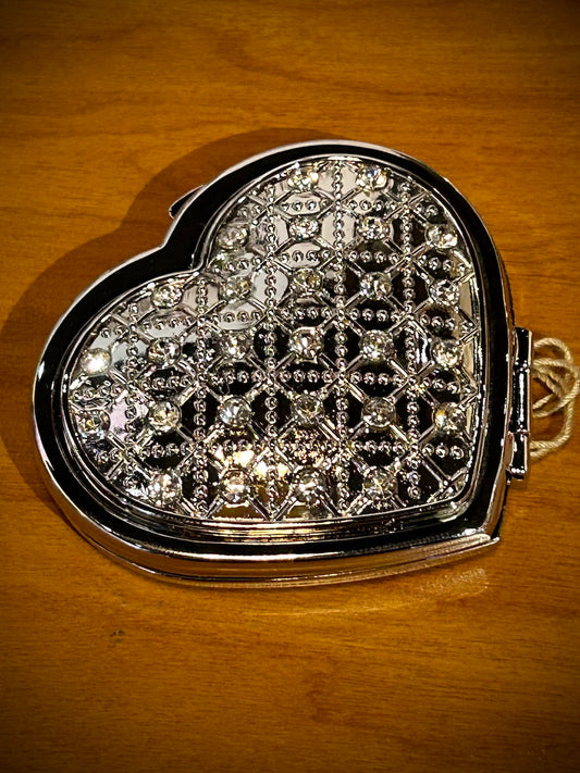 Heart with Crystals Compact Mirror