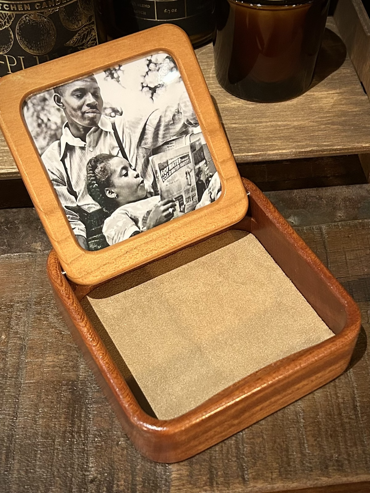 Handmade Wood Flip Top Photo Keepsake Box