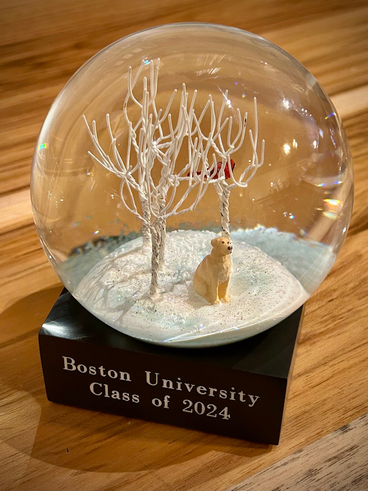 Lab in Winter Woods Snow Globe