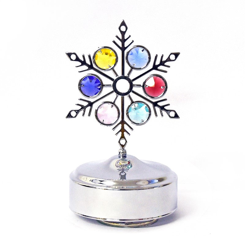 Chrome Revolving Musical Snowflake with Swarovski Crystals