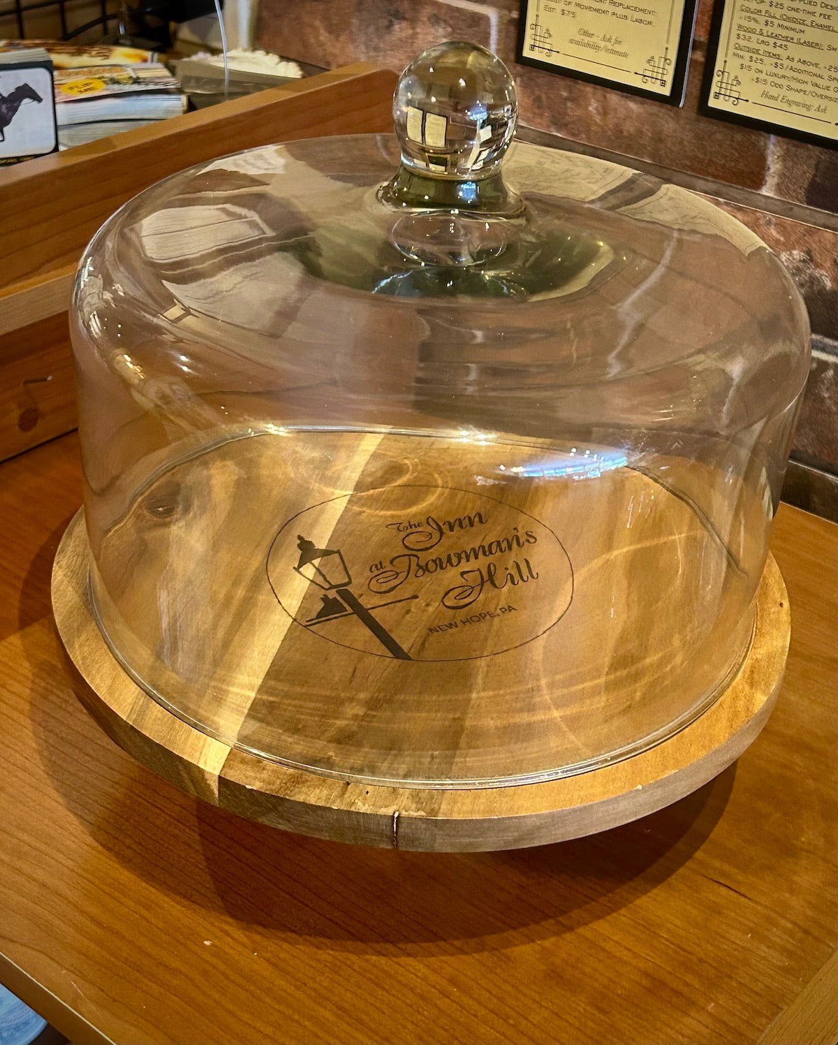 Libbey Acaciawood Footed Wood Cake Stand with Glass Dome