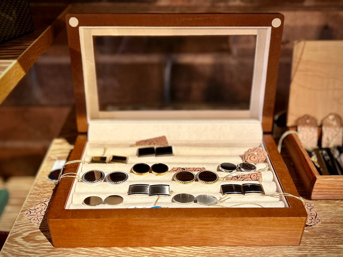 Cherry Brown Wood with Glass Cover Accessory Box