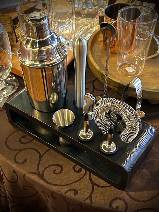 Manhattan Nine Piece Bar Set with Black Wood Base
