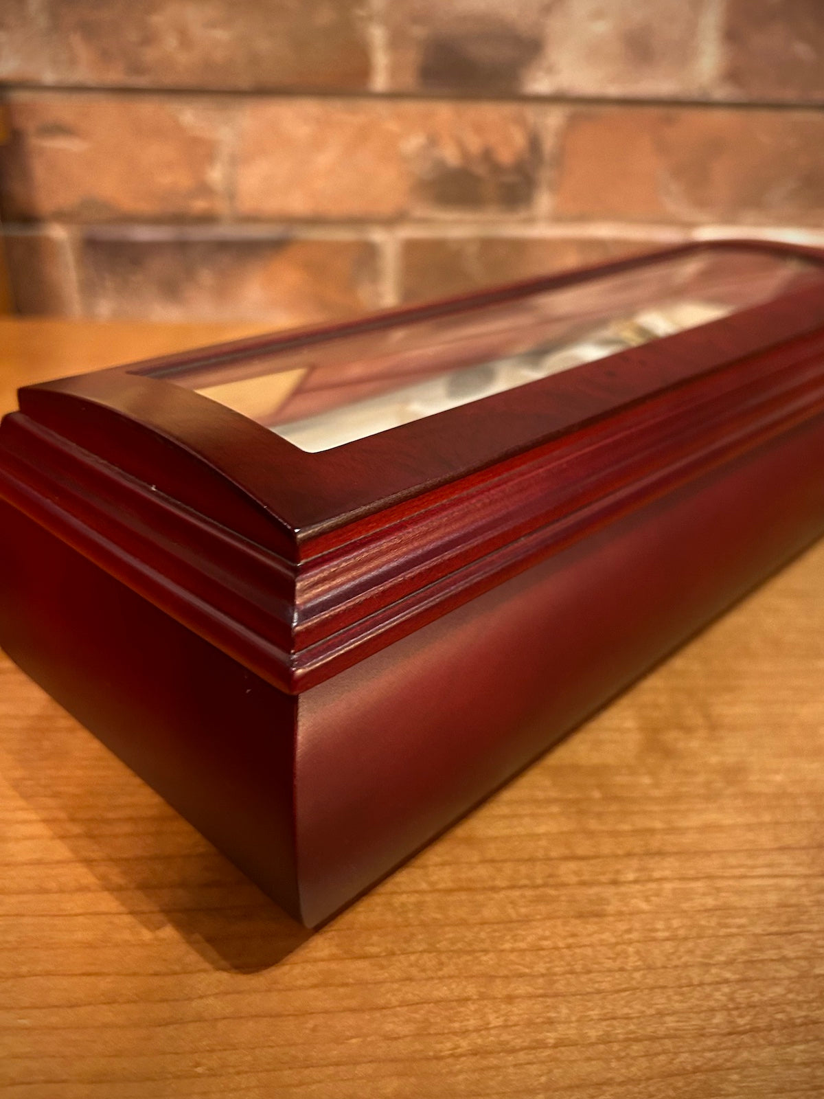 Mele & Co. "Emery" Domed Glass Lid & Cherry Finish Watch Box