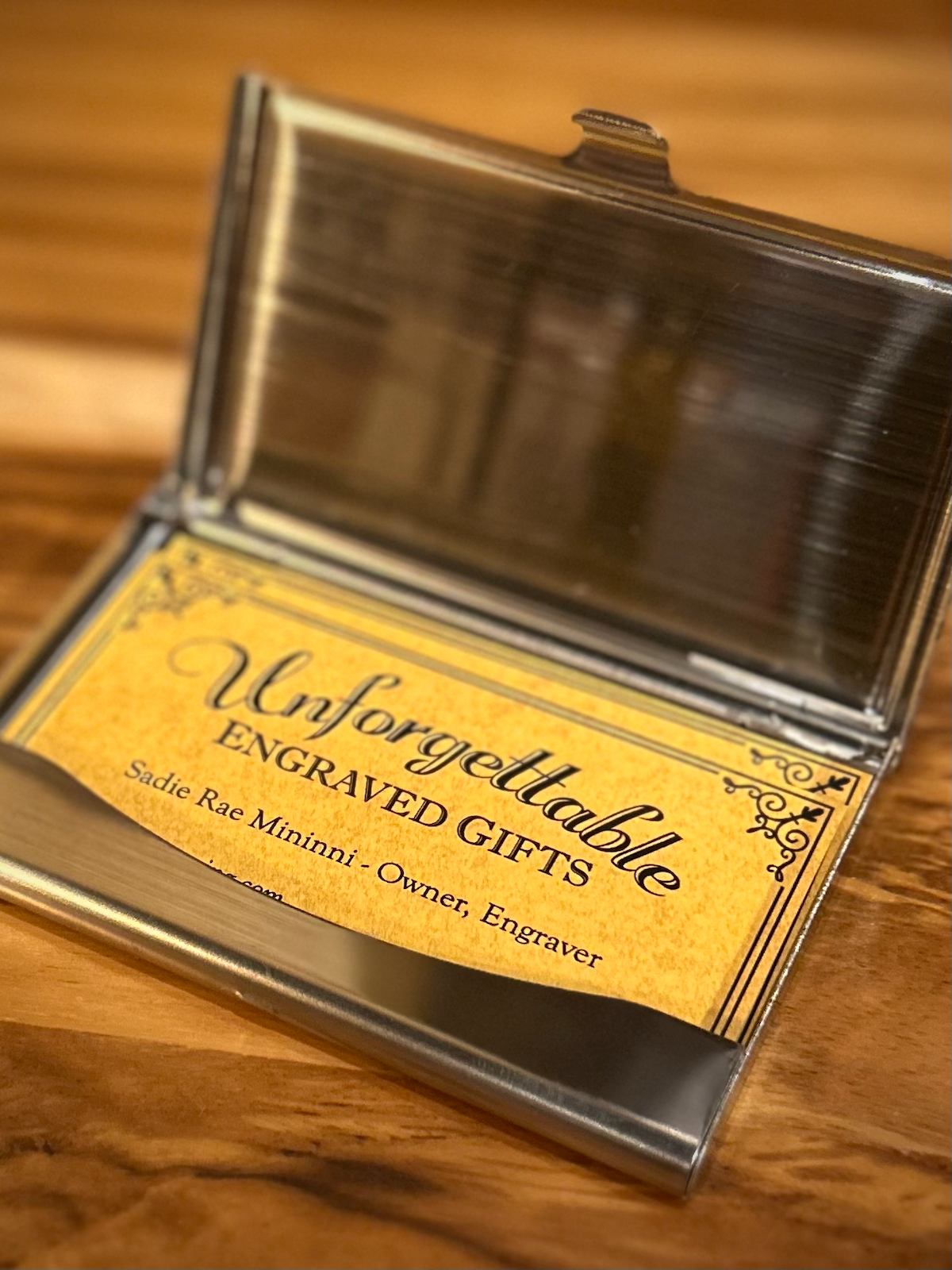 Metal with Wood Cover Business Card Case